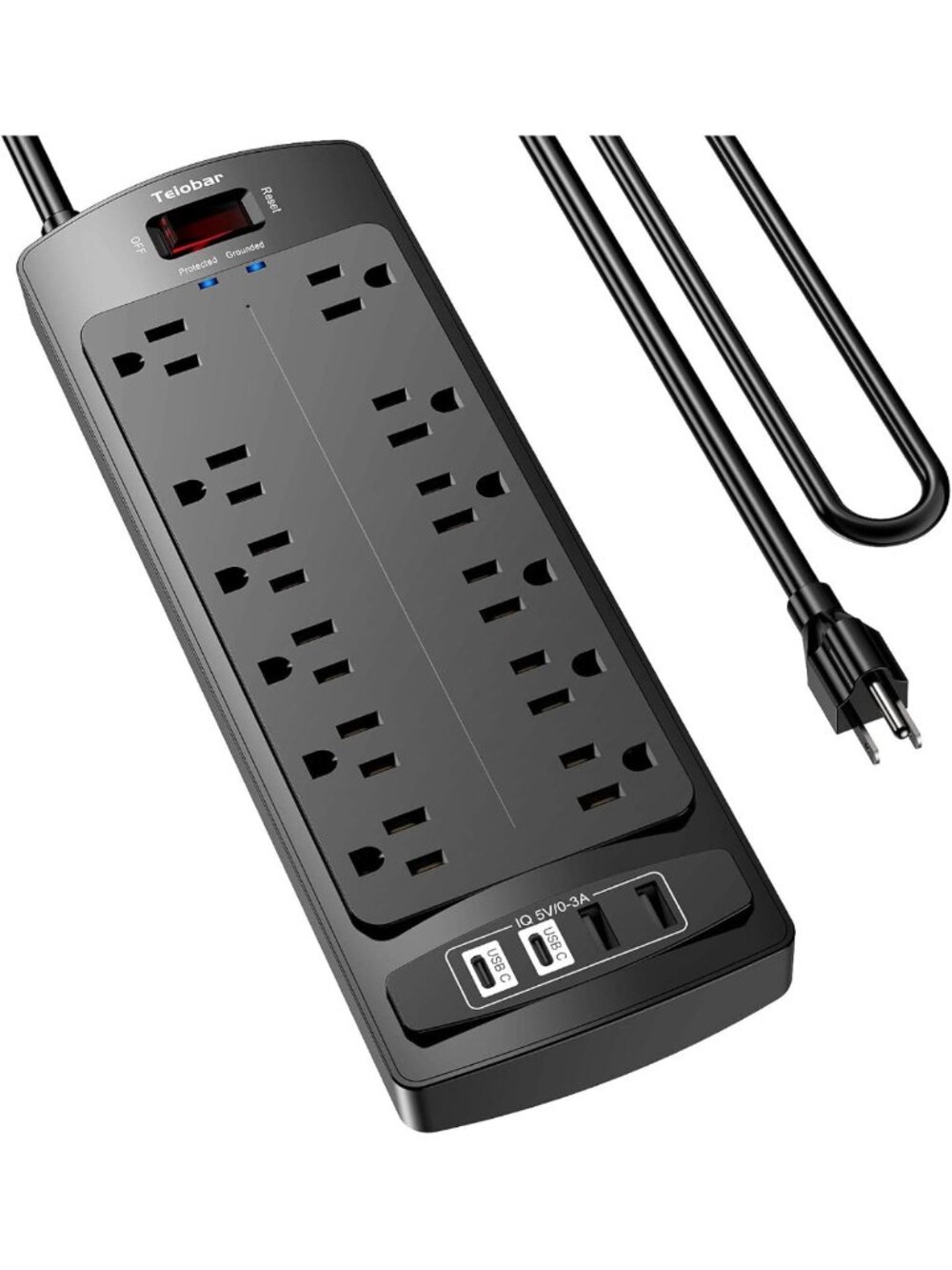 6 Ft Power Strip with 12 AC Outlets & 4 USB Ports, Surge Protector for Home